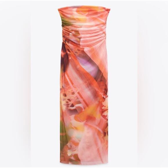 NWT Zara Strapless Printed Tulle Dress Size Medium - Picture 7 of 13